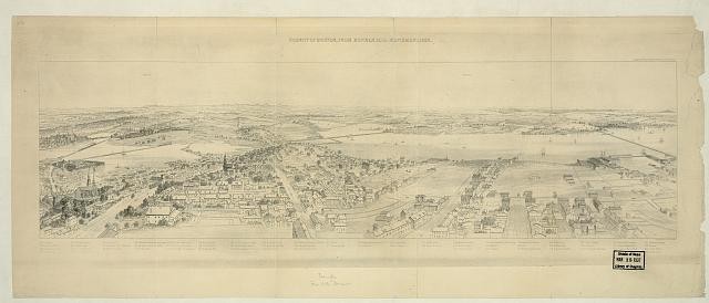 Boston Massachusetts 1853 Bird's-Eye View from Bunker Hill Monument Print