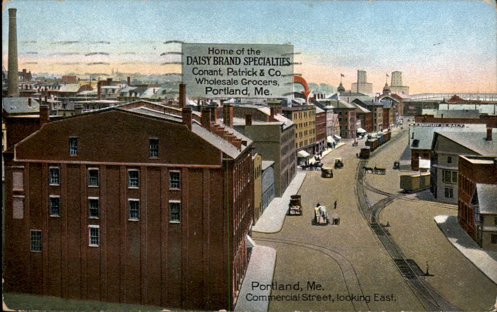Portland ME Commercial St Hugh C. Leighton Co. NICE ADVERTISING c1909 Postcard