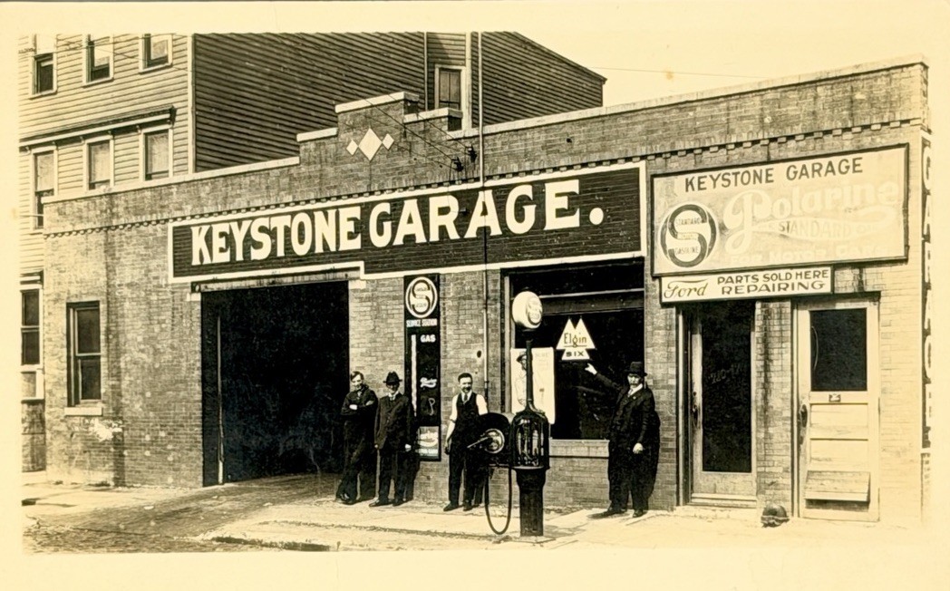 Keystone Garage Postcard Vintage Ford Repair Gas Station Auto Shop RPPC AZO