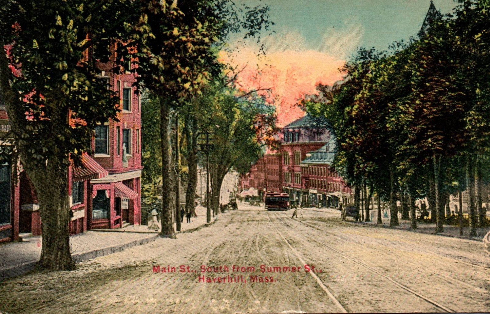 Great View of MAIN STREET In HAVERHILL, MA On Vintage Unused Postcard