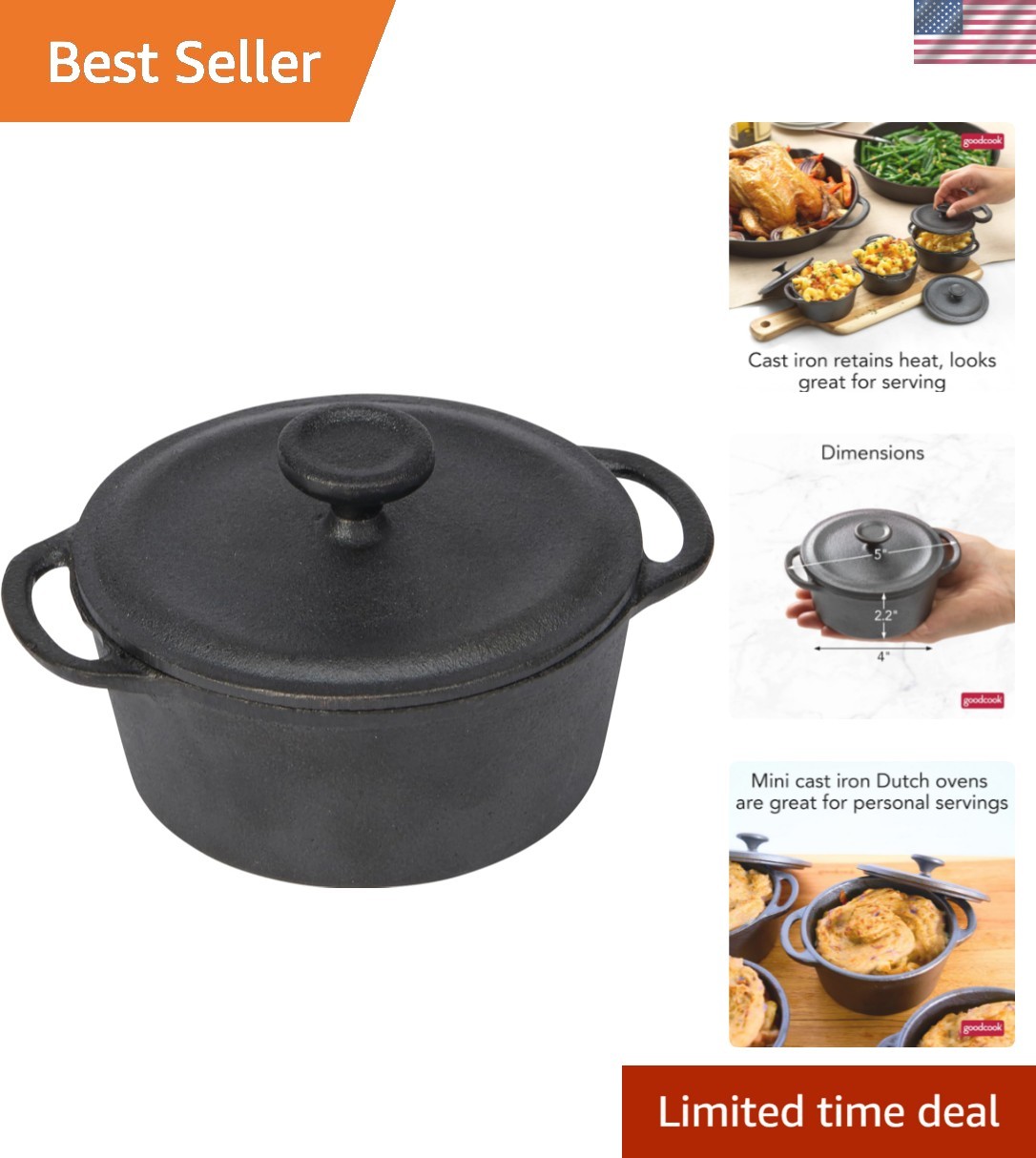 Stylish Pre-Seasoned Mini Dutch Oven - Perfect for Stews & Individual Servings