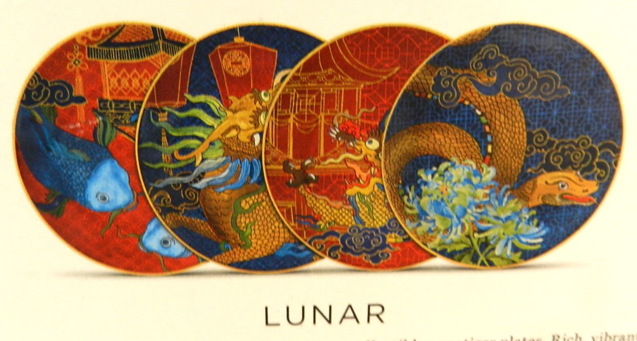 Williams Sonoma Lunar New Year Plates Set of 4 Mixed Design Starter Salad NEW