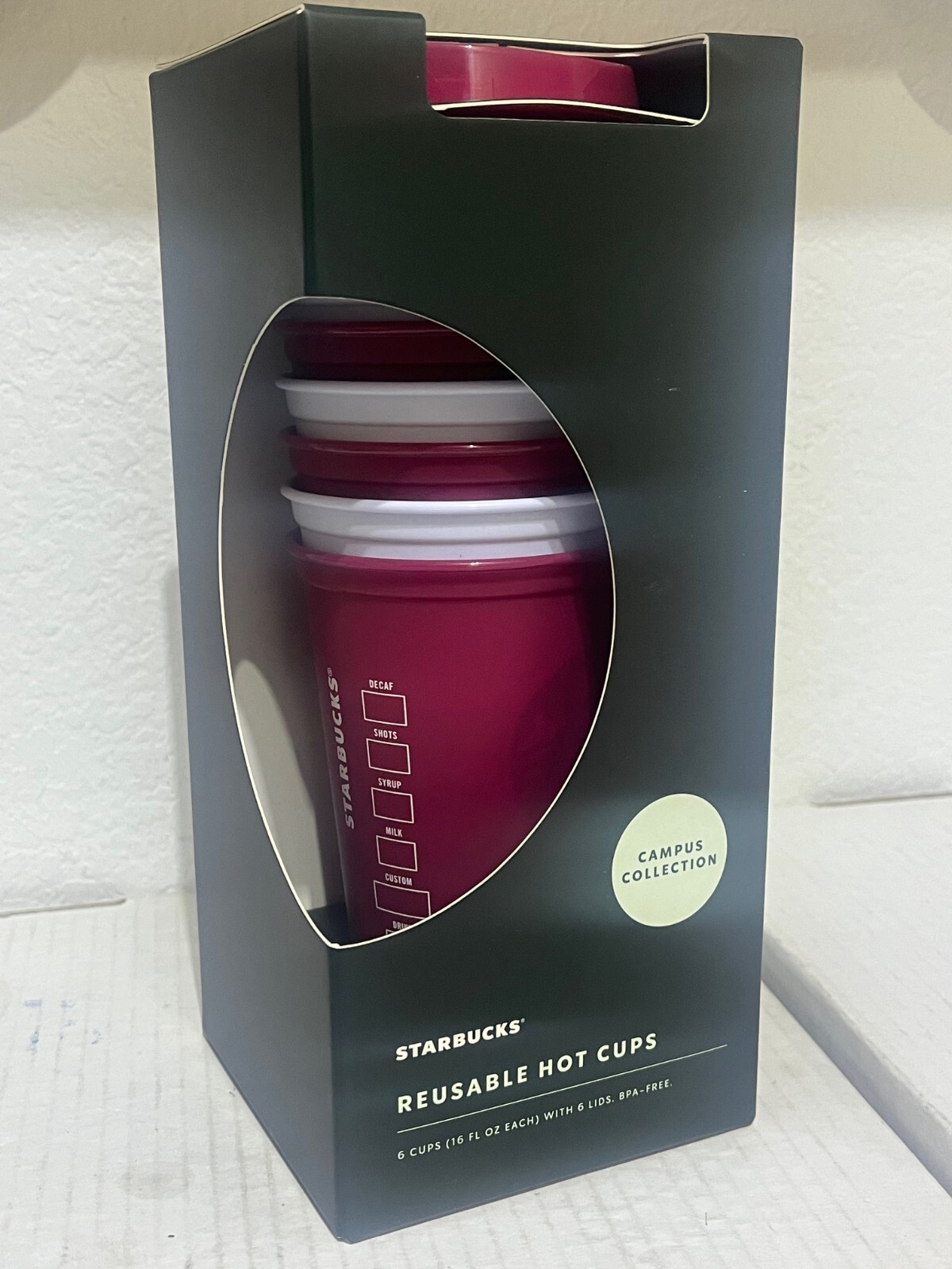 Starbucks ASU Sun Devils 6-Pack Reusable HOT Cups New Campus Collection 3251 NIB