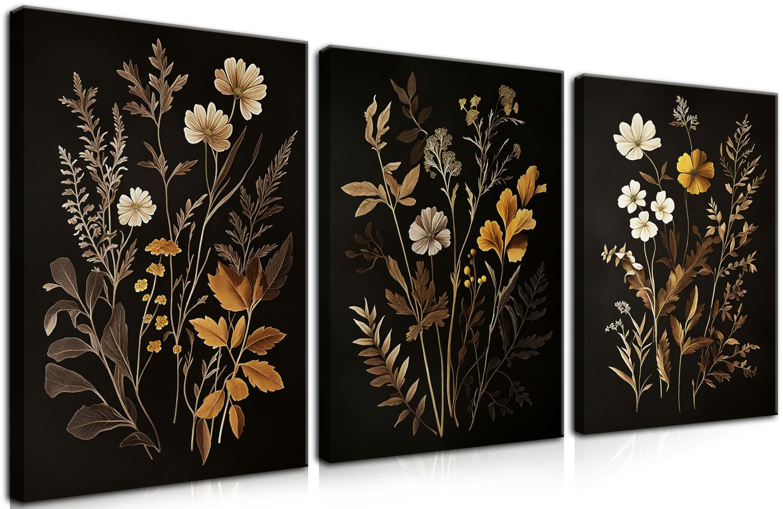 Wanyun Vintage Black Flower Wall Art Decor Set 3, Beautiful Wildflower