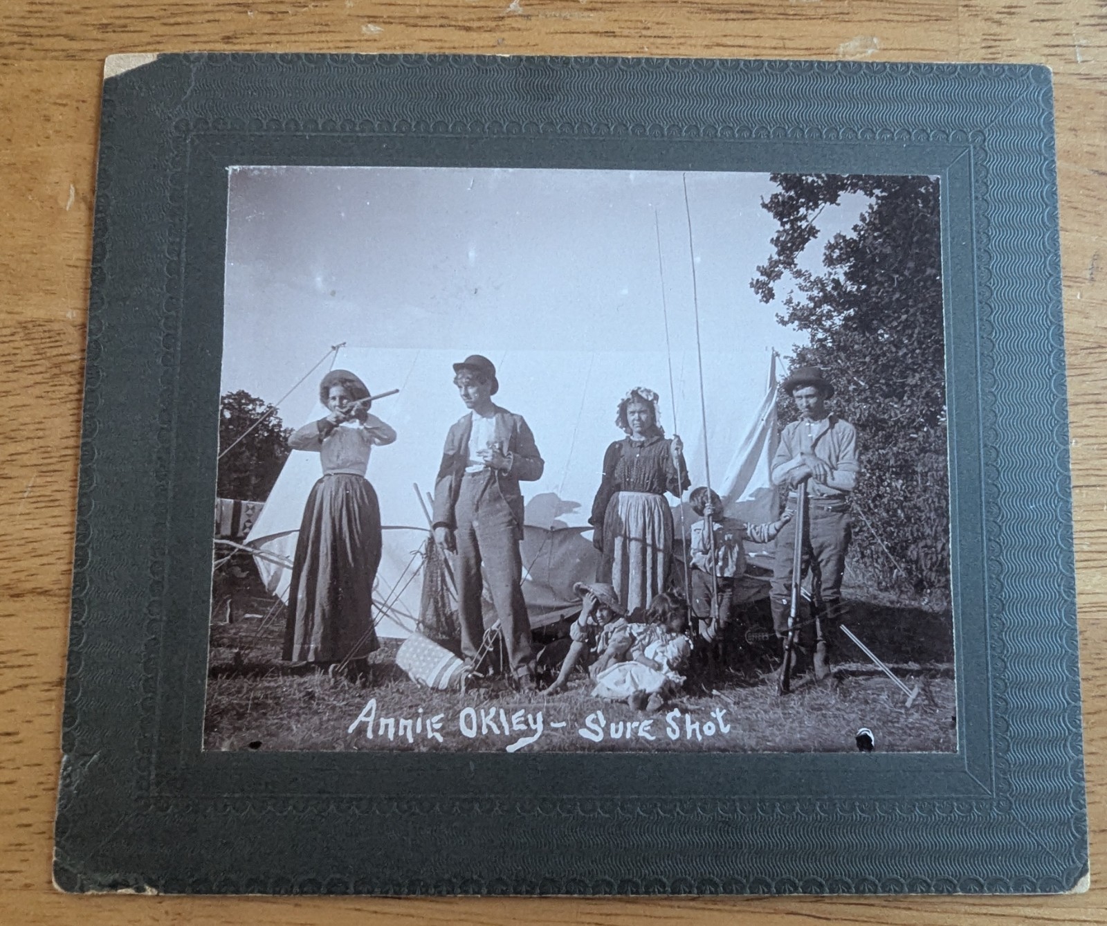 Antique 1890s Family Camping Photo Faux Annie Oakley 