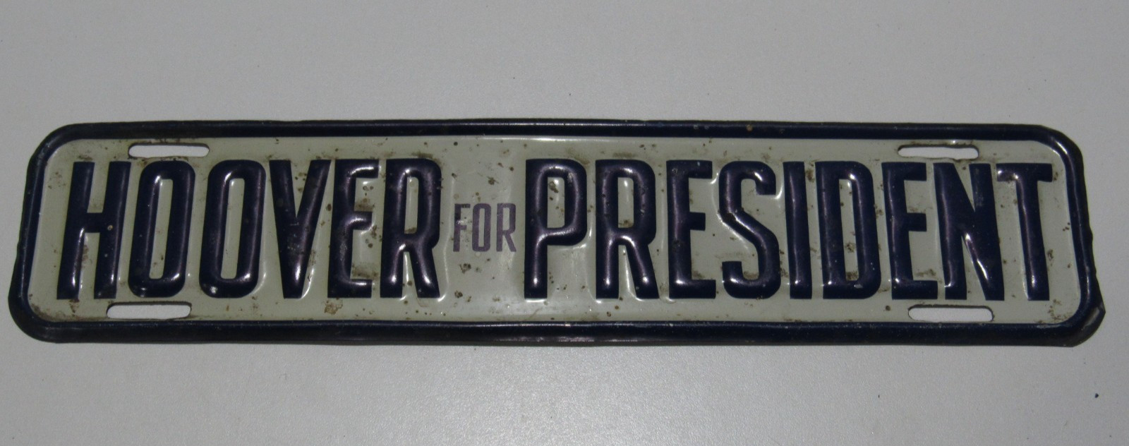 VTG 1929 1932 HOOVER FOR PRESIDENT LICENSE PLATE TOPPER POLITICAL USA METAL RARE