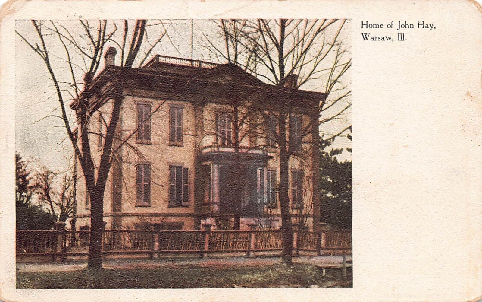 Warsaw Illinois~Abraham Lincoln's Private Secretary~John Hay Home c1908 Postcard