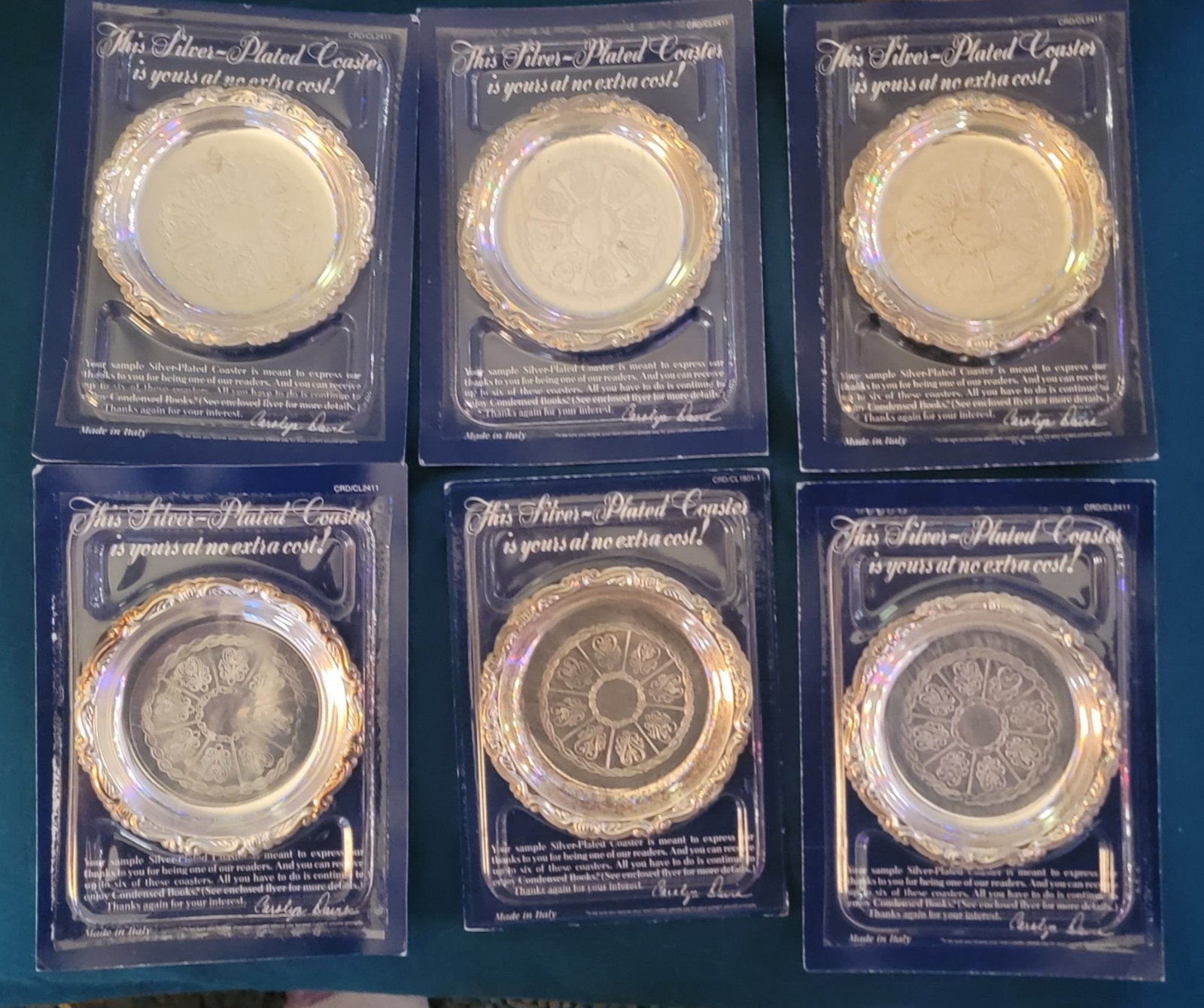 Vintage 1988 Vintage Readers Digest Exclusive Silver Plated Coaster Set of 6 Vintage 1988 Vintage Readers Digest Exclusive Silver Plated Coaster Set of 6