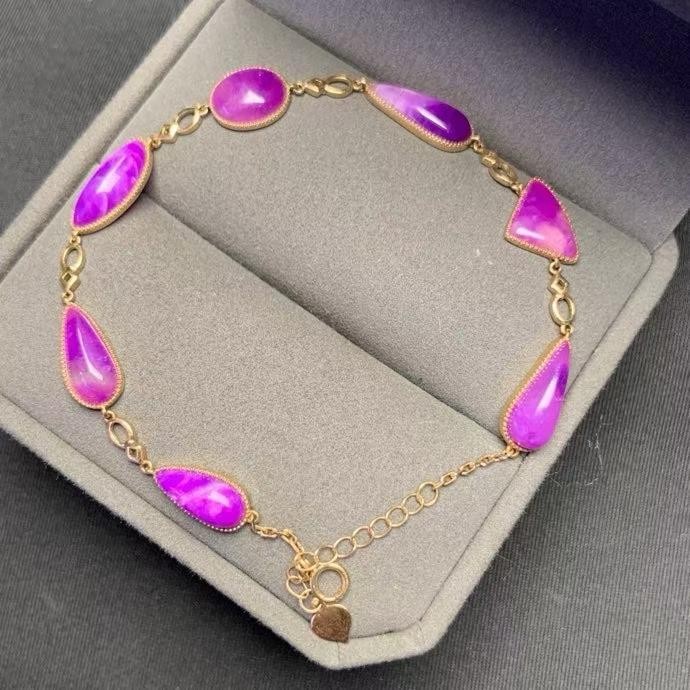 Natural Sugilite quartz Bracelet Gem 18k Gold jewelry Bracelet 5.1*9.1mm