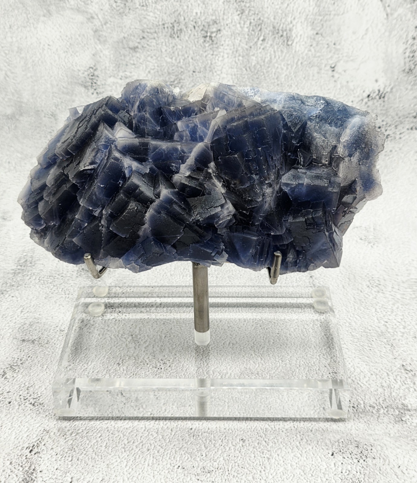 Large Blue Purple Fluorite Crystal Specimen on Acrylic Stand 5 Lb 15 Oz Stunning