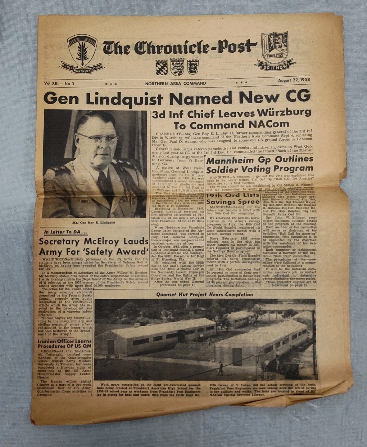 Chronicle Post Army Newspaper 1950s Europe Military 1958 Northern Area Command 