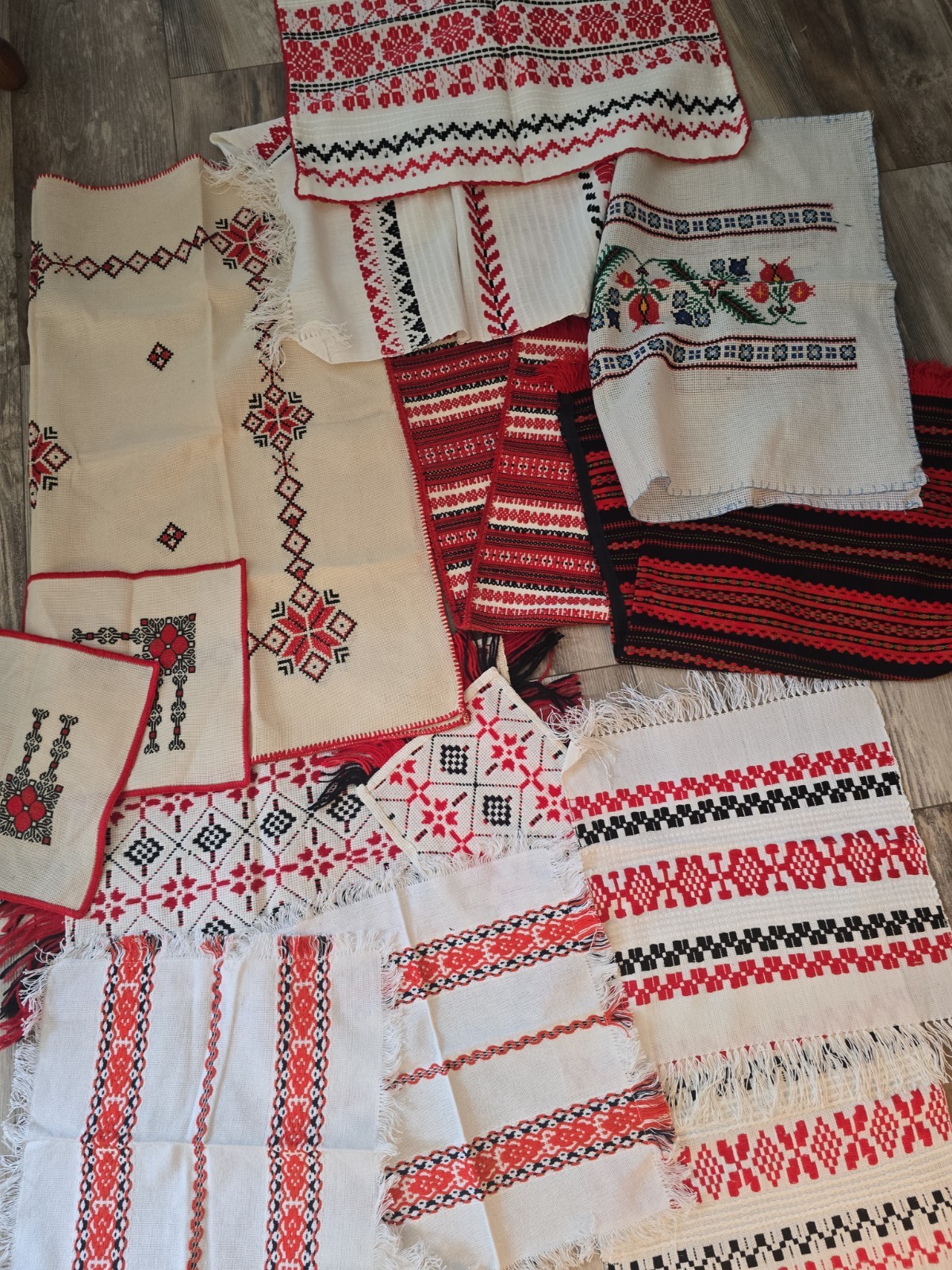 Vtg Handmade Ukrainian Embroidered Towel Rushnyk Linen Wool Lot Runner Napkin 