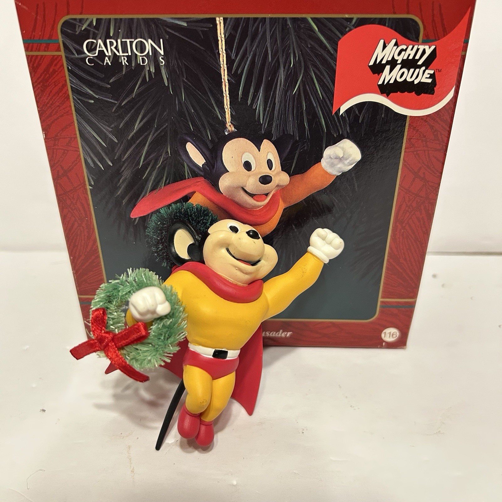 1998 Carlton Cards Christmas Crusader Mighty Mouse Cartoon Show Ornament