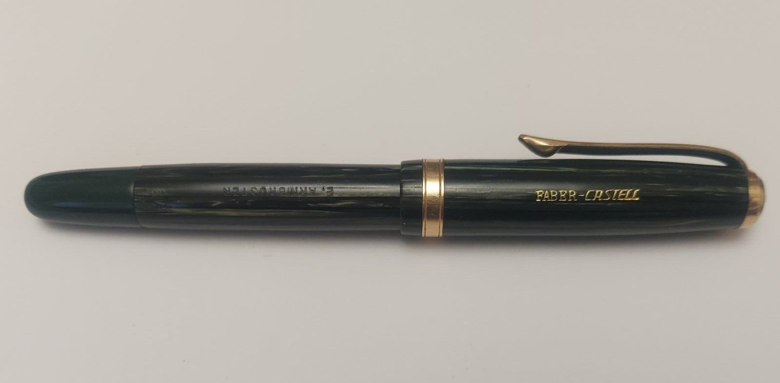 VINTAGE FABER-CASTELL 884 GREEN STRIPE FOUNTAIN PEN ORIGINAL GOLD NIB 1955-60'