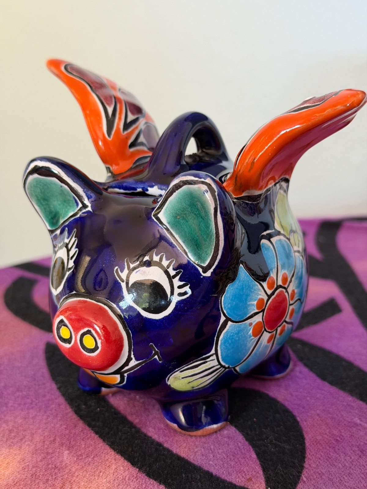 Handcrafted Handpainted Flying Pig Artisan Mexican Talavera Pottery Piggy Bank Handcrafted Handpainted Flying Pig Artisan Mexican Talavera Pottery Piggy Bank