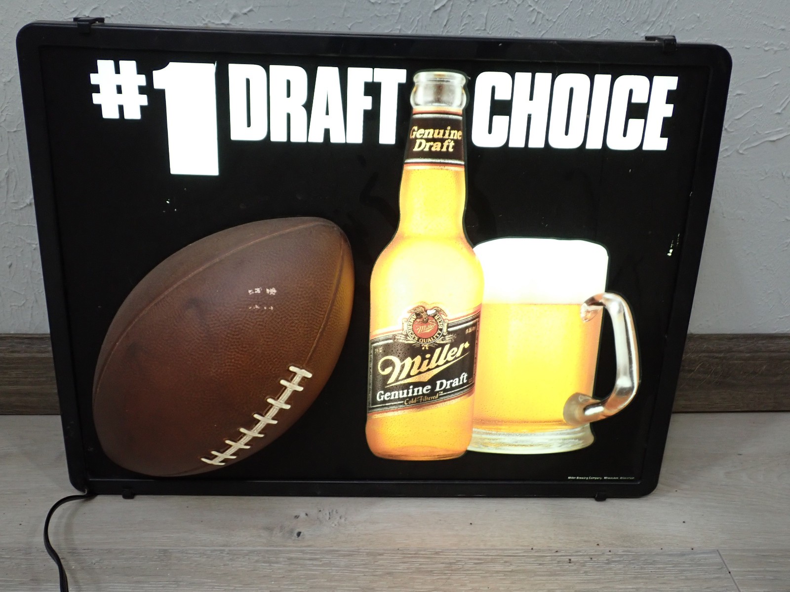 Vintage Miller Genuine Draft MGD Lighted Beer Sign Football Man Cave Decor 1990s