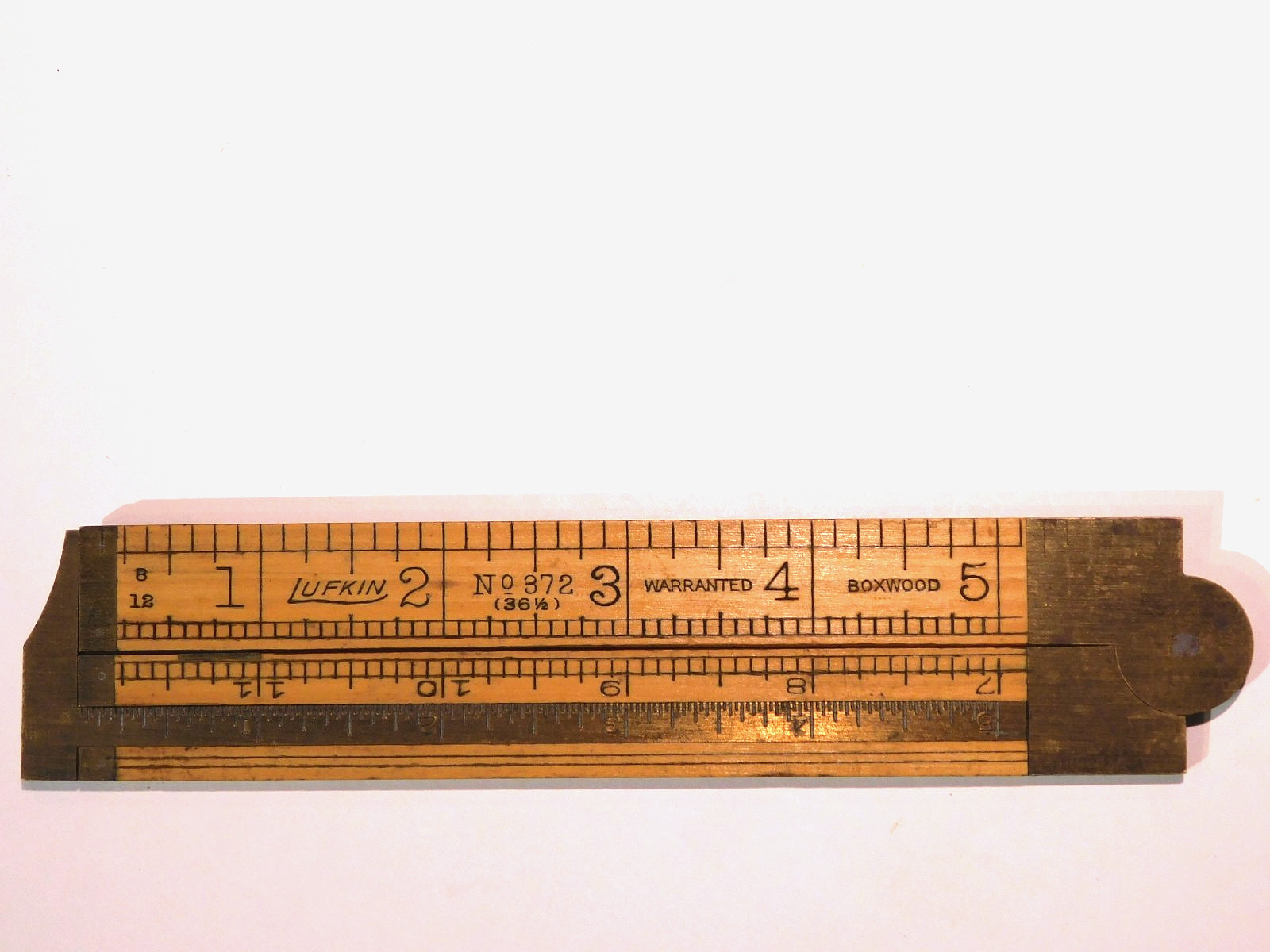 Vintage Lufkin 12 Inch Folding Ruler with Caliper, No. 372 (36 1/2), Made In USA