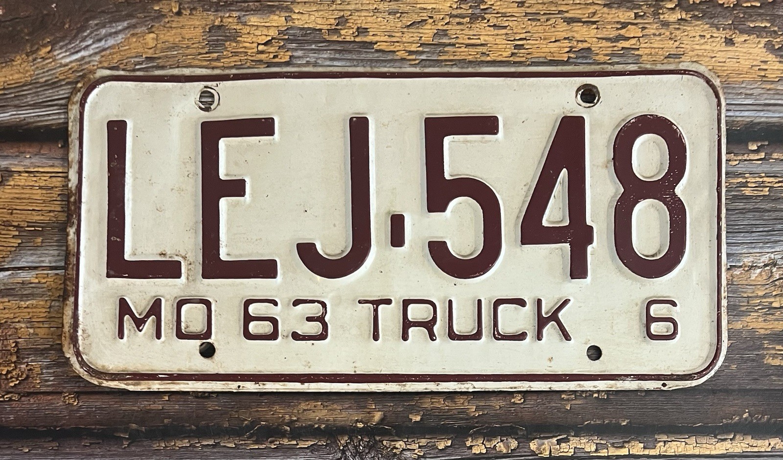 1963 Missouri TRUCK License Plate LEJ-548
