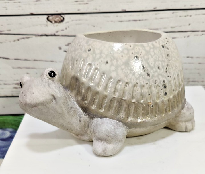Whimsical Happy Turtle Textured Ceramic Planter