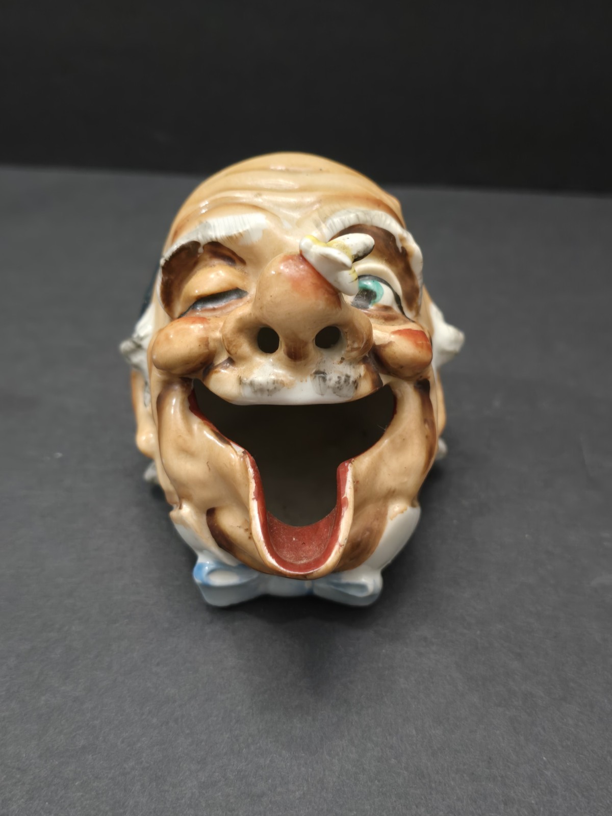 Vintage 1950s Japan Big Mouth Old Man Bee Nose Ceramic Smoker Ashtray Figural