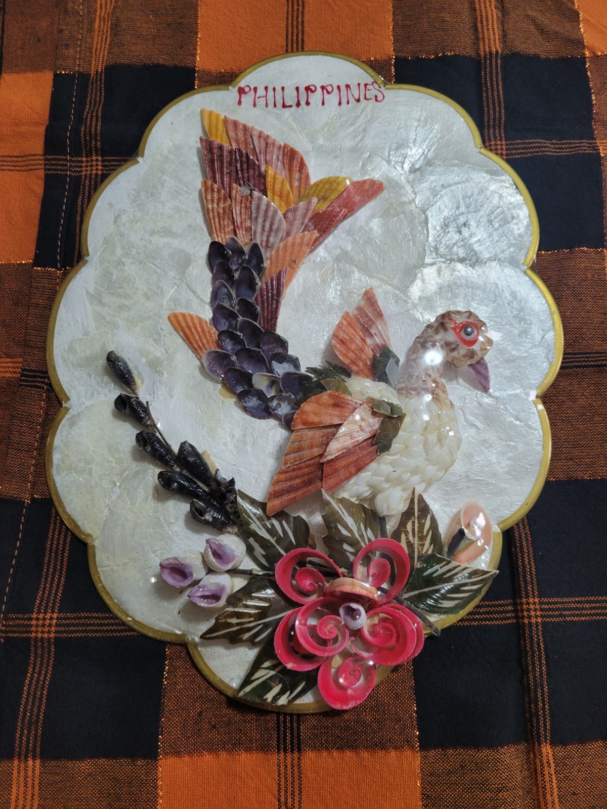 1970s vintage Capiz Shell Art Philippines bird and floral design very giftable 1970s vintage Capiz Shell Art Philippines bird and floral design very giftable