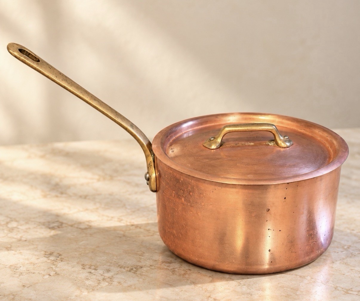 Vintage French Copper Sauce Pot Mauviel 6.5” w/ Lid - Made In France