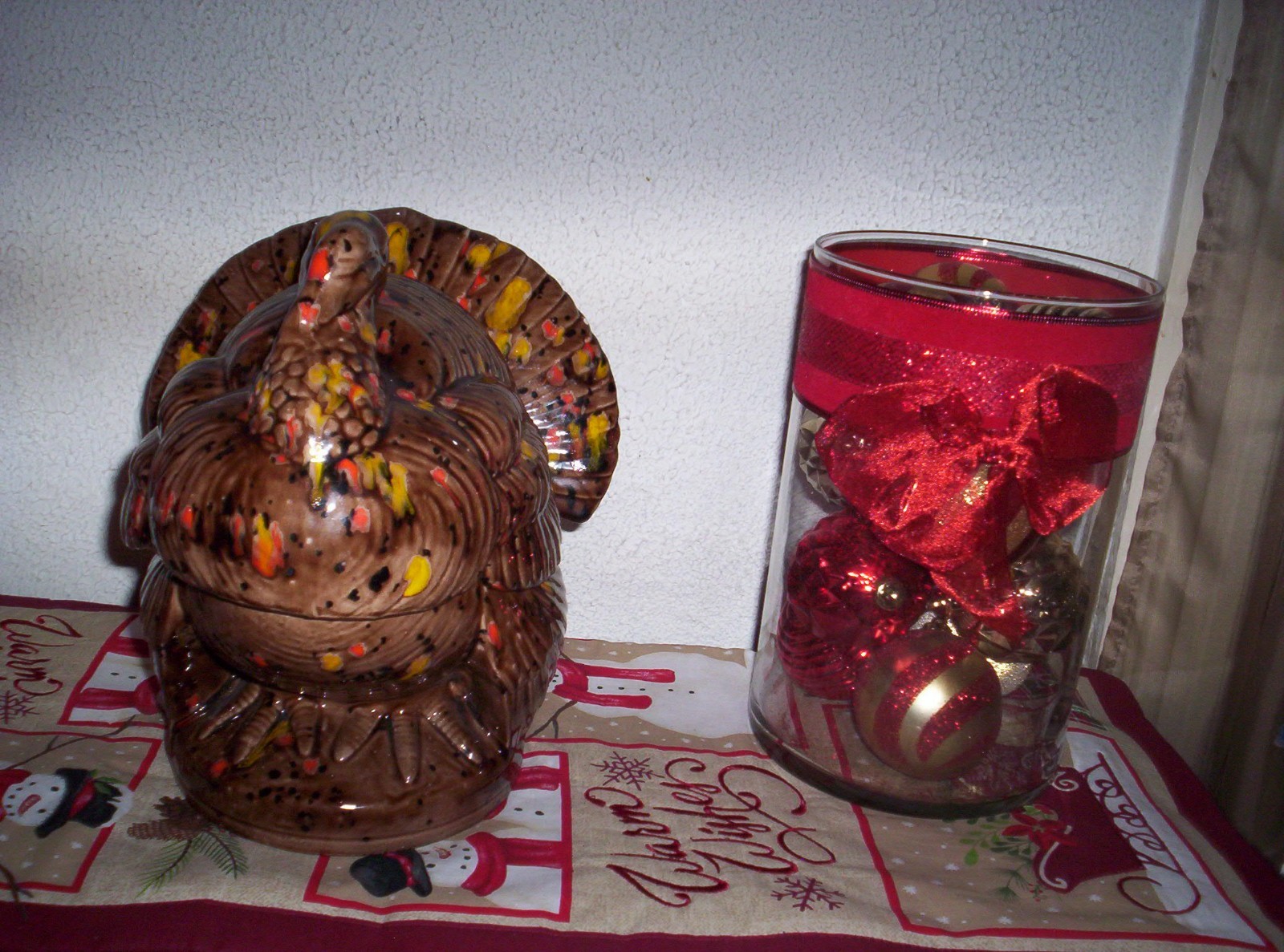 Vintage Large  Ceramic Turkey Cookie Nut Jar 2 Piece  Thanksgiving Fall Colorful