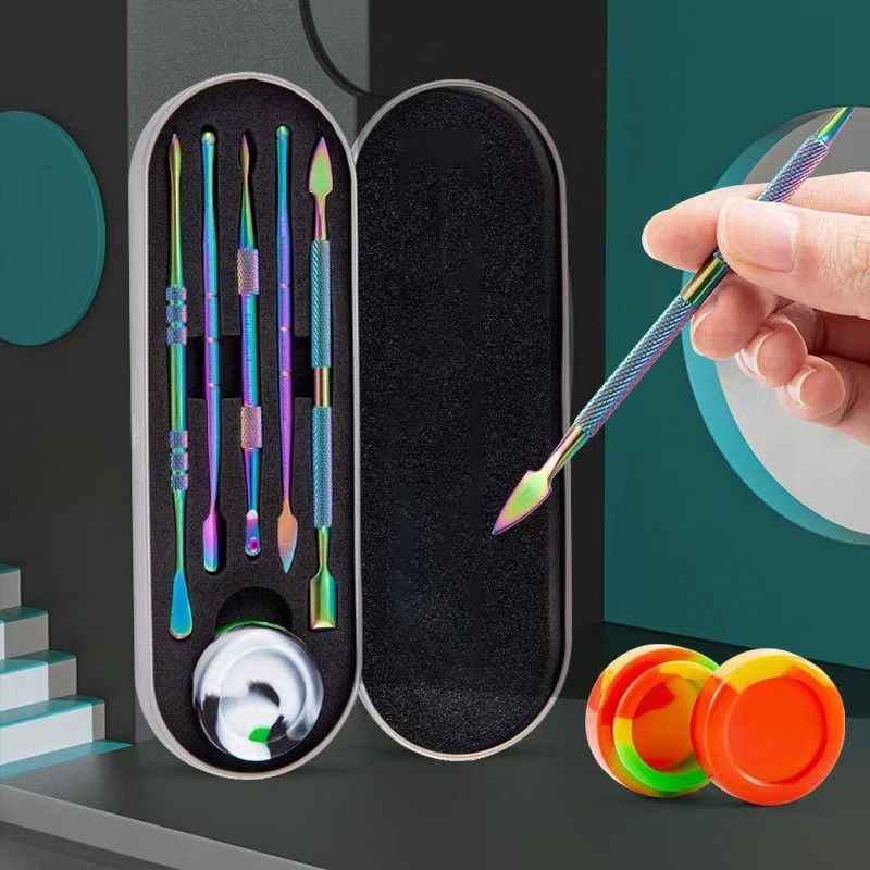 6-Piece Colorful Stainless Steel Double Head Bong Cleaning & Nail Tools