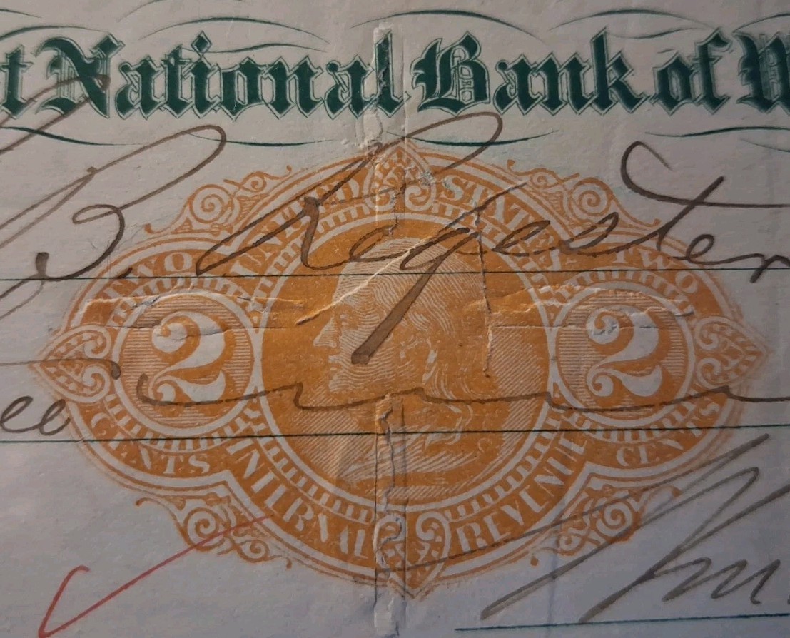 SLING\'S 🪙 RARE 1876 First NATIONAL BANK OF WEST CHESTER Bank 🏦 Check