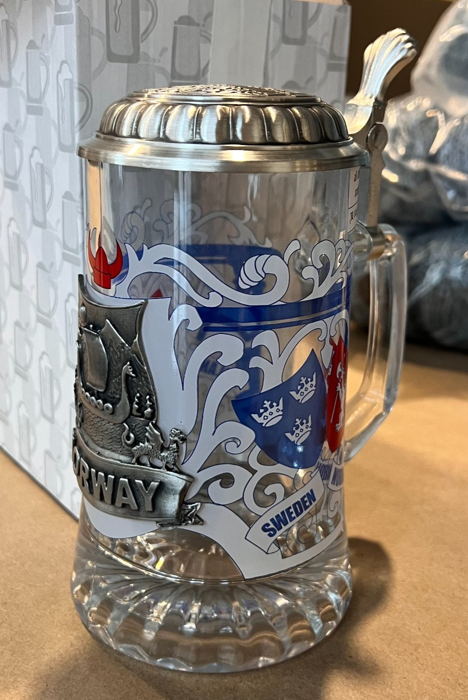 Heritage Stein Series Norway Glass Beer Stein NEW