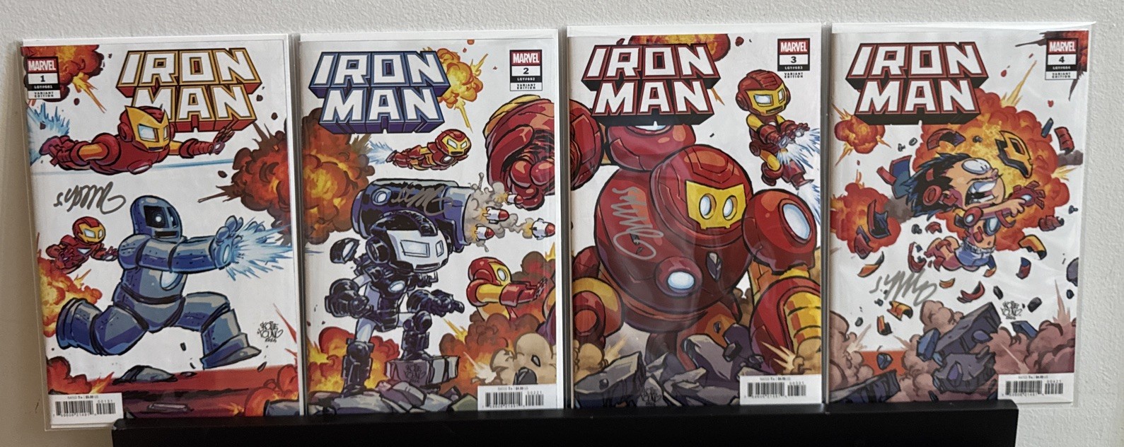 Iron Man #1 2 3 4 Signed Skottie Young CONNECTING Cover SET W/COA