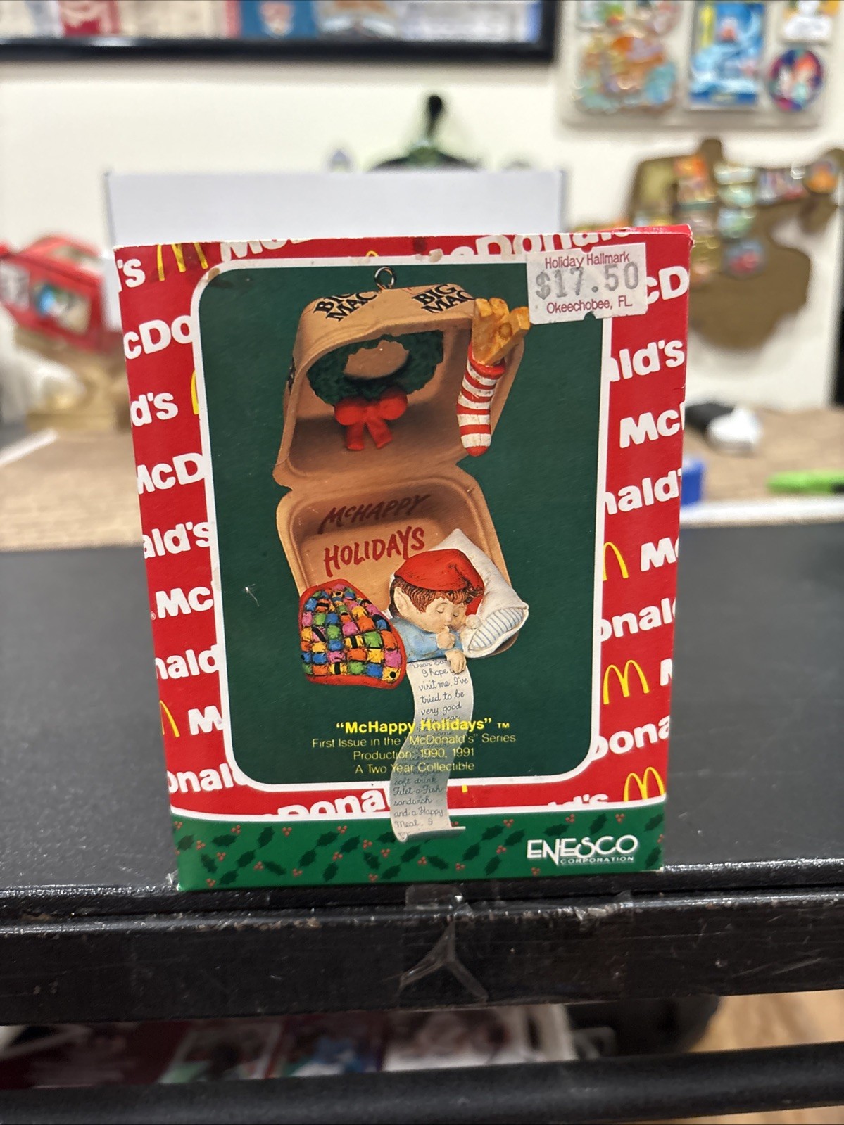 Vtg Enesco McDonald\'s Christmas Ornament McHappy Holidays Original Box 1990