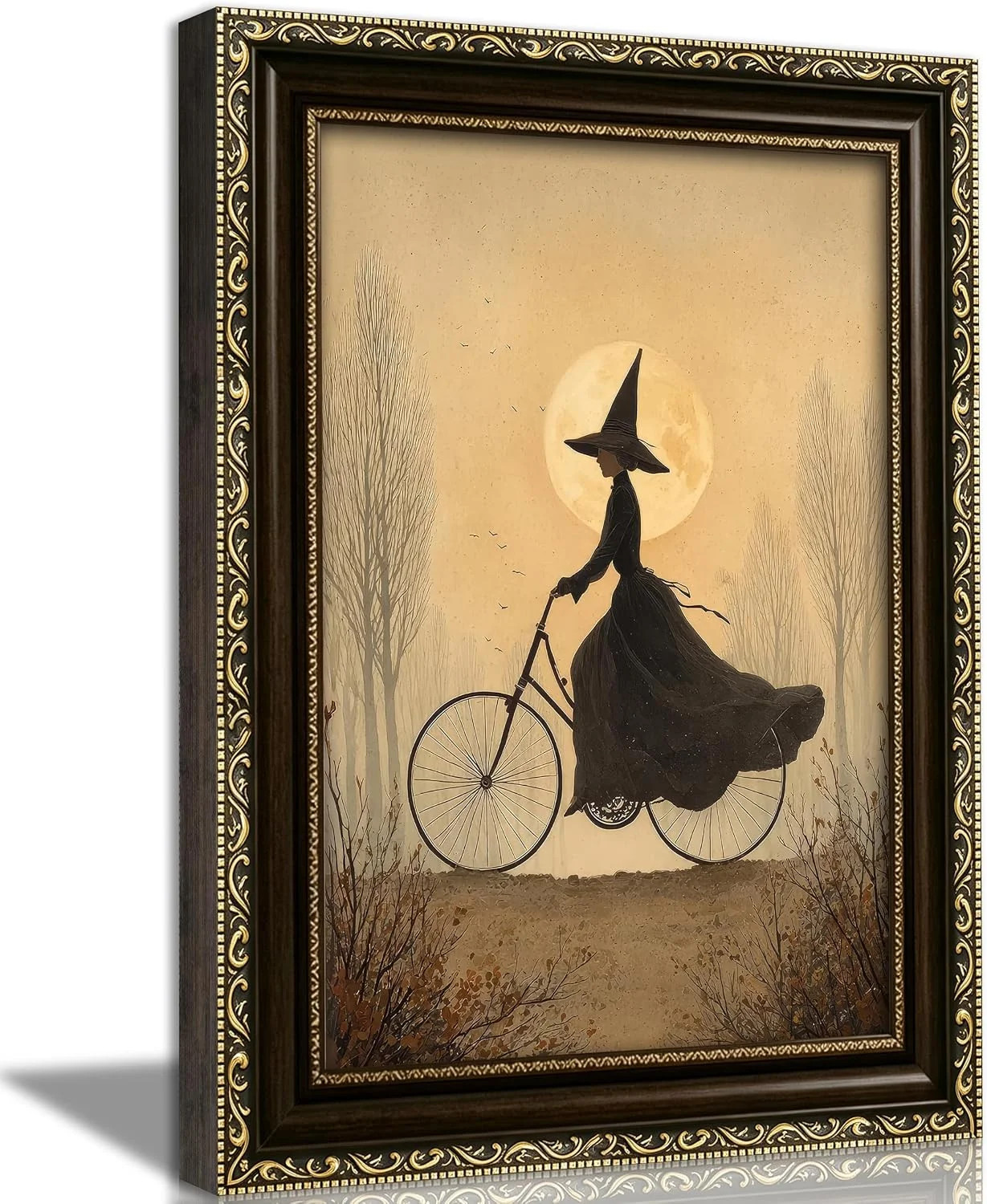 Vintage Framed Halloween Witch Wall Art Spooky Autumn Forest Wall Decor Gothic D