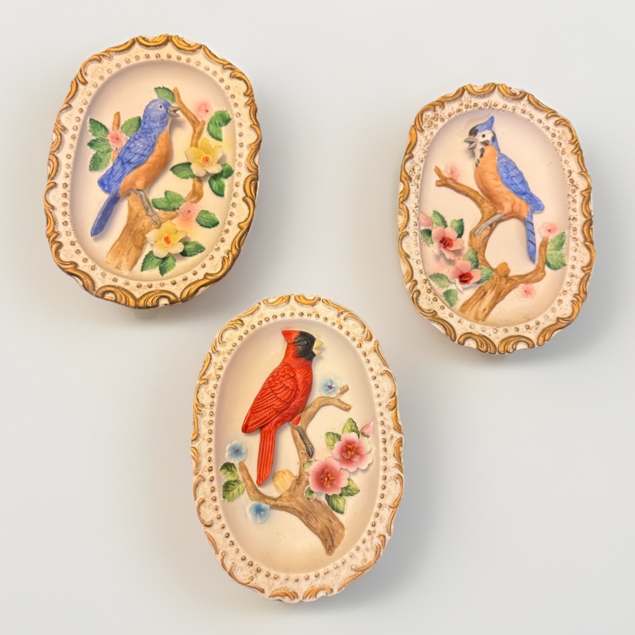 Vtg Lot of 3 Norleans Taiwan & HOMCO Birds Oval Ceramic Wall Plaques