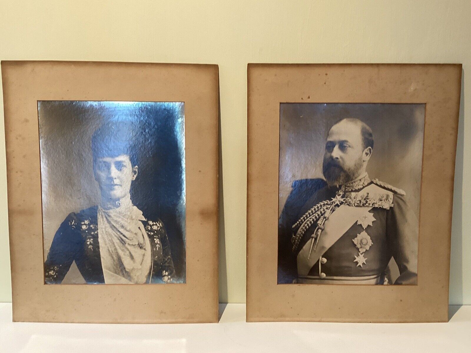 PAIR OF LARGE ORIGINAL ANTIQUE PHOTOGRAPHS OF QUEEN ALEXANDRA AND KING EDWARD