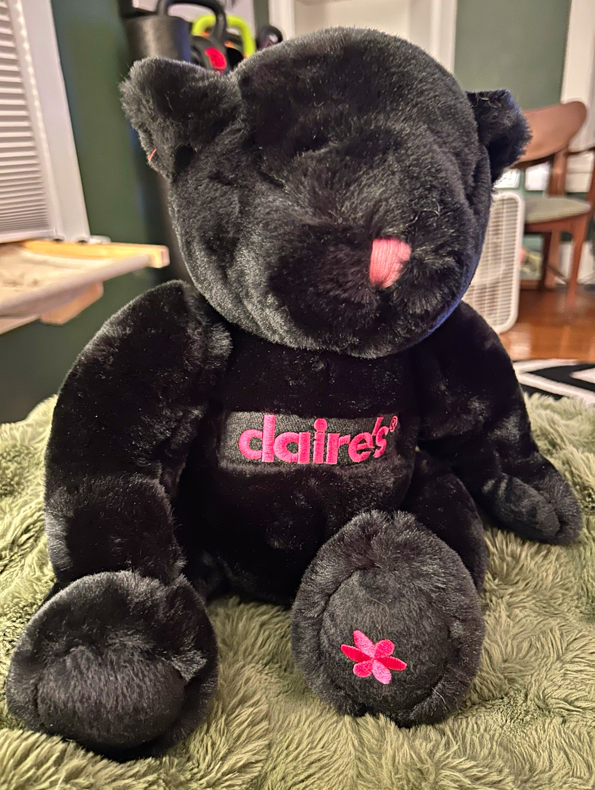Claire's Black Pink Cat Plush Bean Bag Pink Nose Flower Paw Vintage 2000