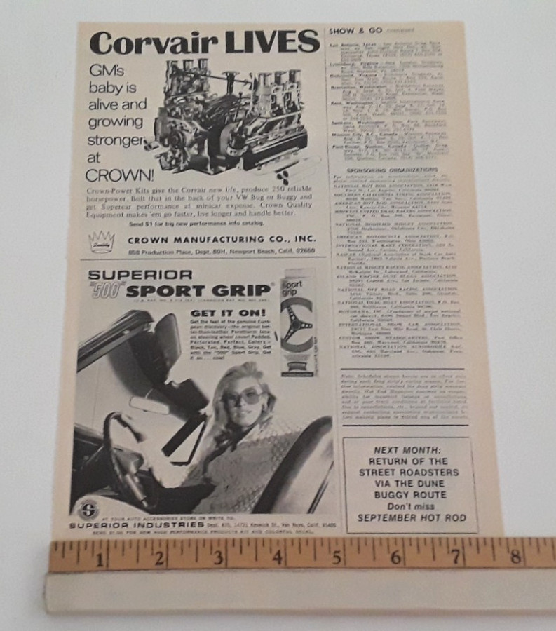 CORVAIR ENGINE - CROWN MANUFACTURING -  ORIGINAL 1970 AD