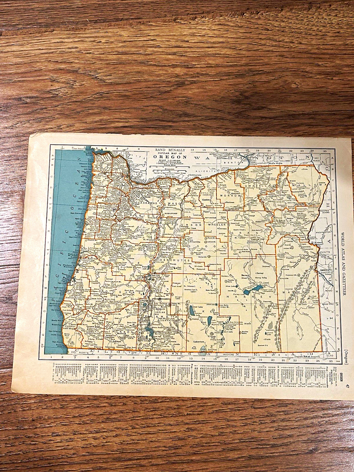Antique 1937 map of Oregon 14”x11”