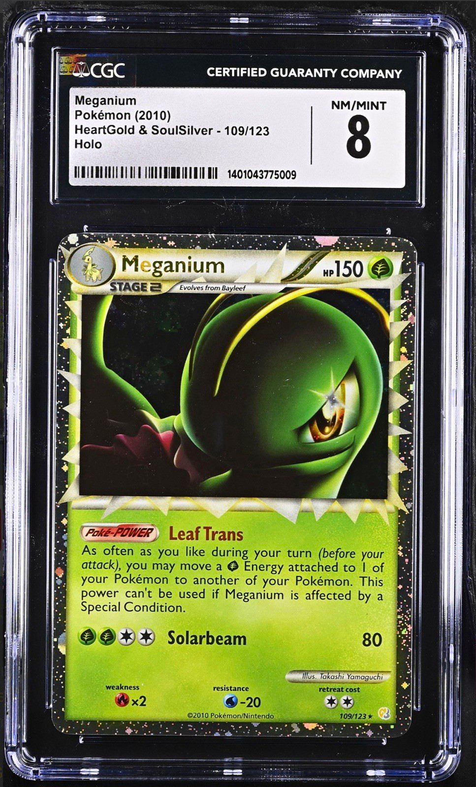 2010 Pokémon Meganium PRIME Holo 109/123 HeartGold SoulSilver CGC 8 English