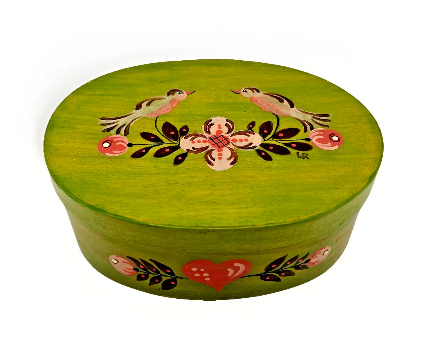 VTG SIGNED BENTWOOD HAND-PAINTED Love Birds & Flowers SCANDINAVIAN FOLK ART BOX