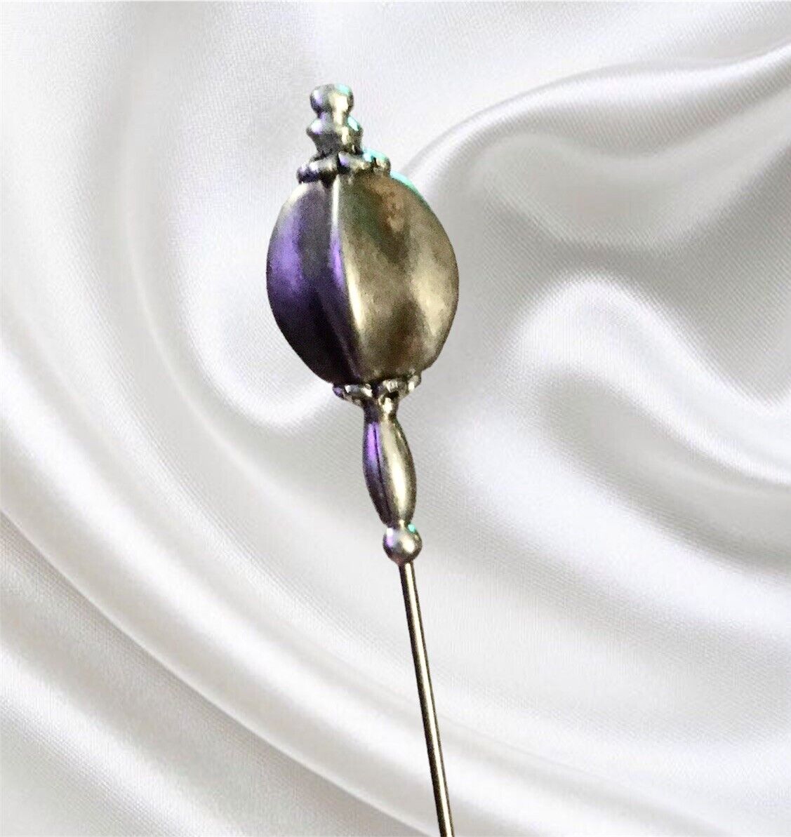 SIMPLE HATPIN with Vintage  GRAY Baroque Bead on Silver Finish Setting - 10 inch