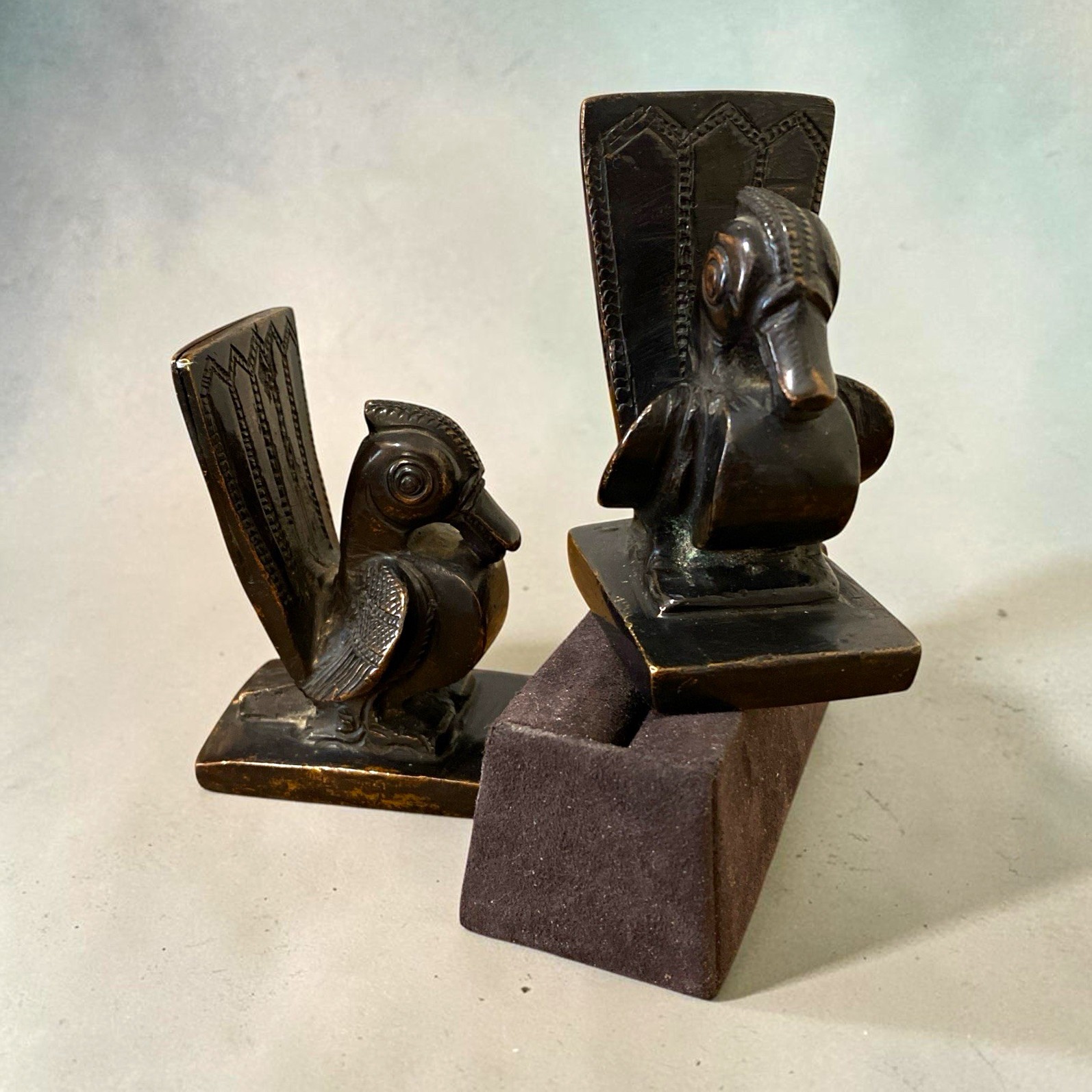 Antique 3”  Metal European Art Deco Bird Bookends Pair, ca. 1920-30  Rare