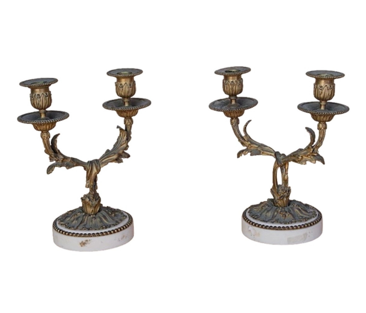 Pair of Antique Two-Light Candelabras in Bronze and Carrara Marble – Vintage 