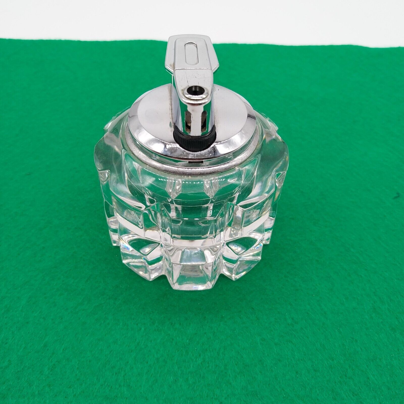 Vintage Heavy Lead Cut Crystal Glass Cigarette Lighter Paperweight 3 Inch READ.