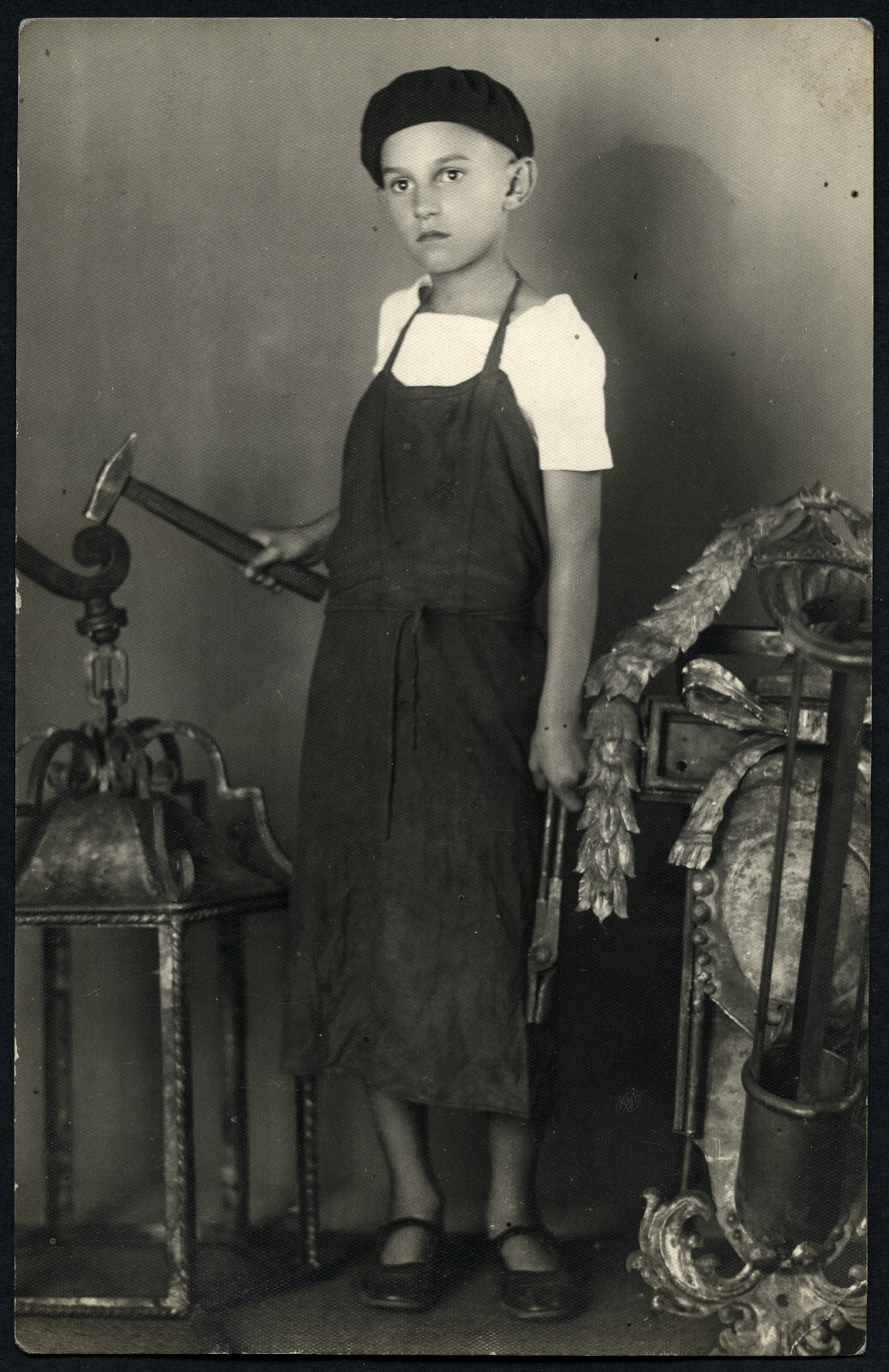 boy in blacksmith costume, funny, unusual Vintage fine art Photograph, 1924, boy in blacksmith costume, funny, unusual Vintage fine art Photograph, 1924,