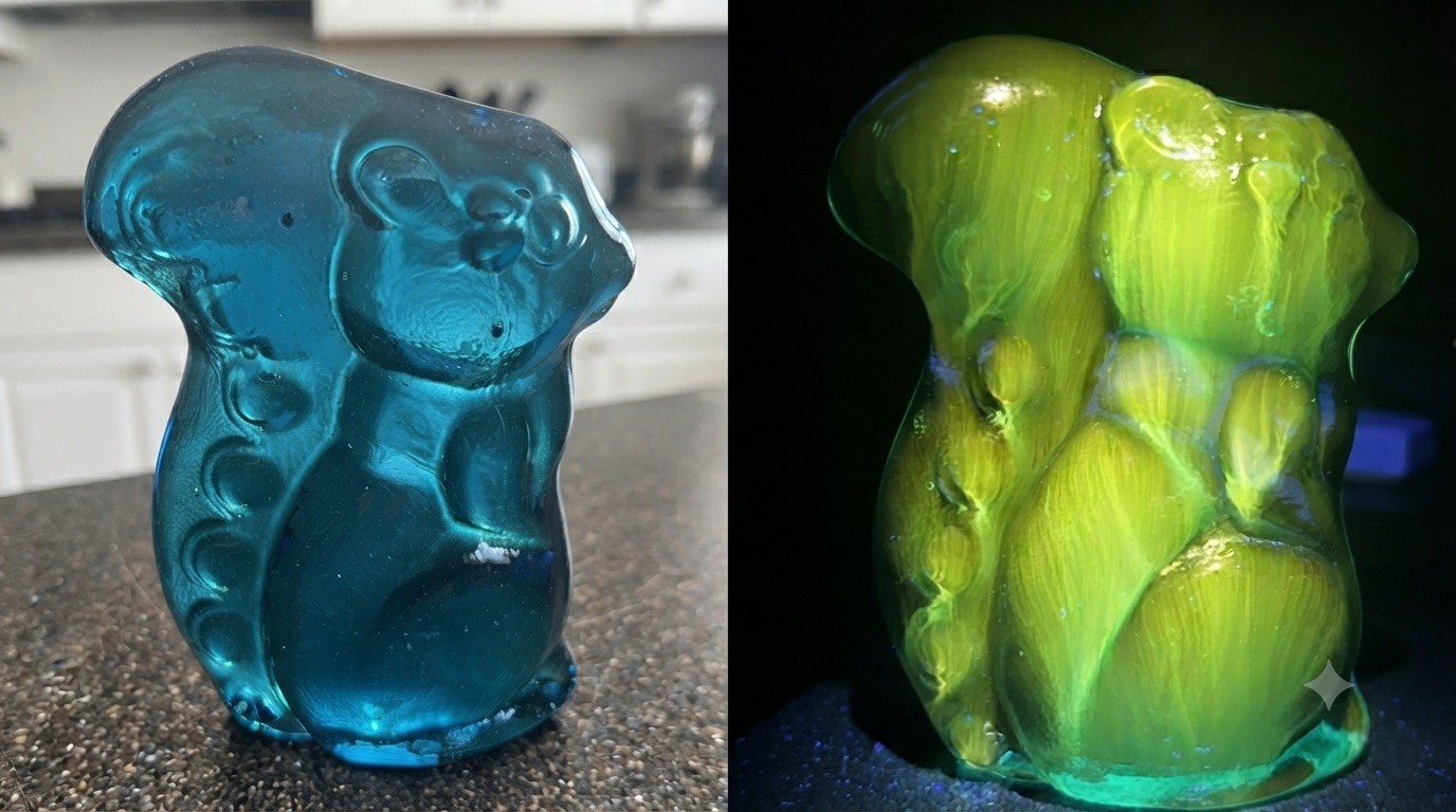 Vtg Viking UV Glow Glass Bluenique Blue Squirrel Paperweight Figurine MCM 5”