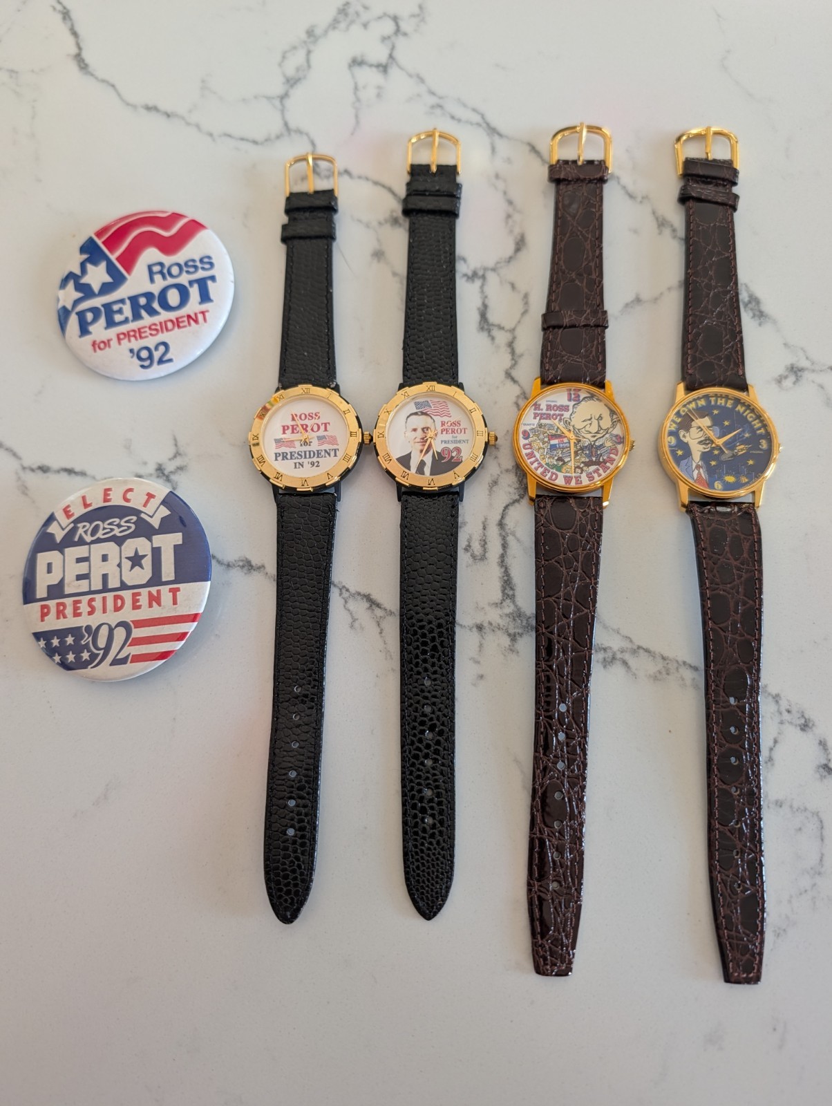 Vintage 1992 Ross Perot Presidential Campaign Lot - 4 Watches & 2 Buttons -...