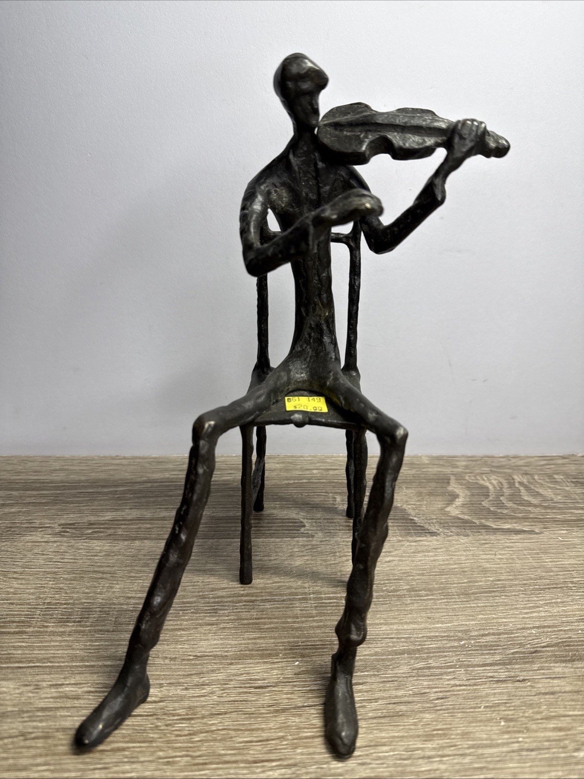 Bronze Mid Century Brutalist Violin Player Musician Sculpture 9