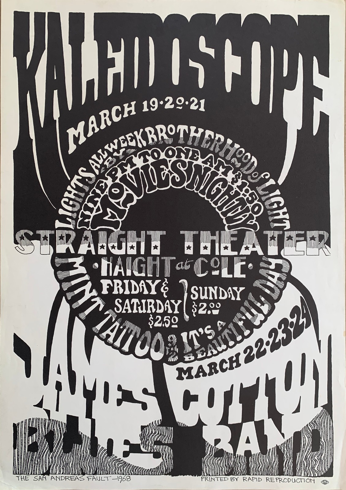 Vintage Poster - KALEIDOSCOPE - Straight Theater - March 1968 - James Cotton BB