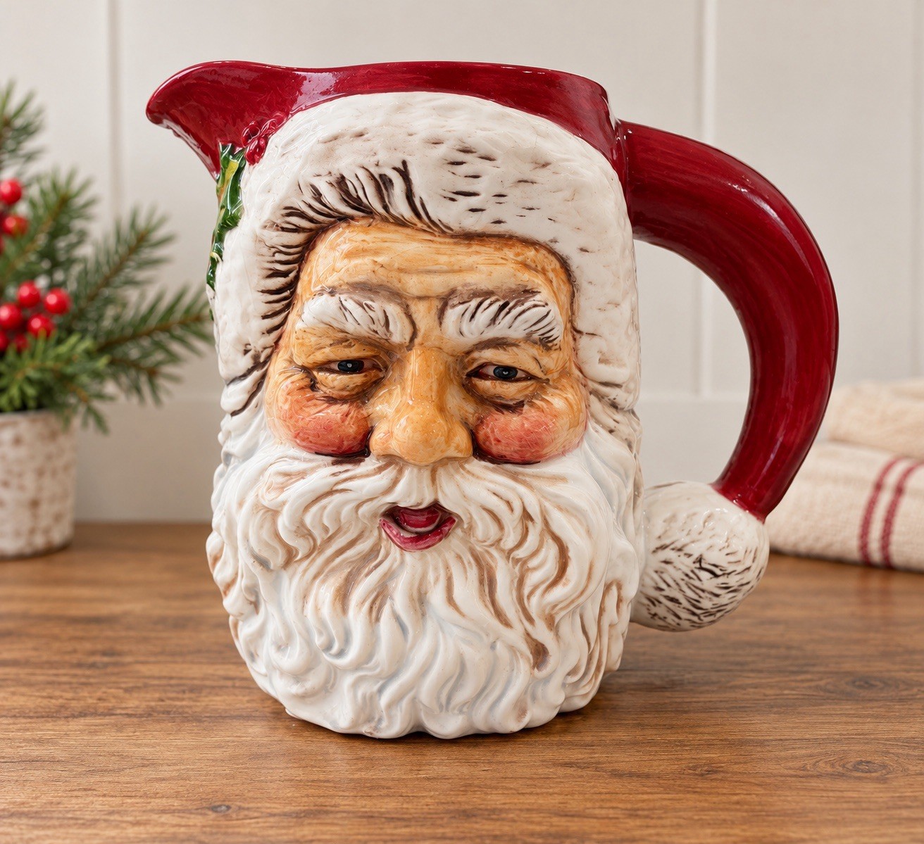 Vintage 1996 Santa Claus Ceramic Pitcher Christmas Holiday Decor Collectible